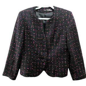 Jax Canada‎ Tweed Blazer Womens 8 Black Pink Dot 3 Button Split Neck Career